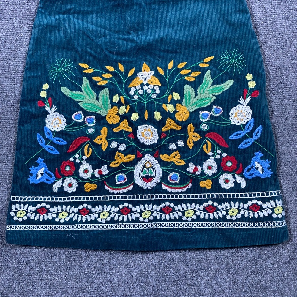 Boho blue corduroy Embroidered Mini Skirt blue size M Cottagecore